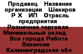 Продавец › Название организации ­ Шакиров Р.Х., ИП › Отрасль предприятия ­ Розничная торговля › Минимальный оклад ­ 1 - Все города Работа » Вакансии   . Калининградская обл.,Советск г.